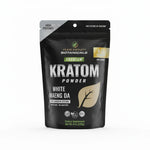 shopnathans.com Pure Infinity Botanicals White Maeng Da Kratom powder in an 8oz resealable black pouch.